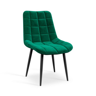 Set Of 6 Nova Modern Velvet Dining Chair Padded Seat Metal Legs Kitchen (Green)