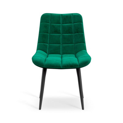 Set Of 6 Nova Modern Velvet Dining Chair Padded Seat Metal Legs Kitchen (Green)
