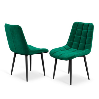 Set Of 6 Nova Modern Velvet Dining Chair Padded Seat Metal Legs Kitchen (Green)