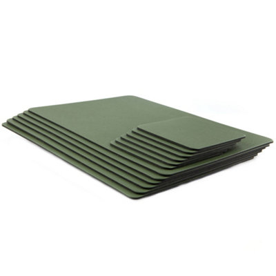 Set of 6 Olive Green Recycled Leather Placemats and 6 Leather Coasters