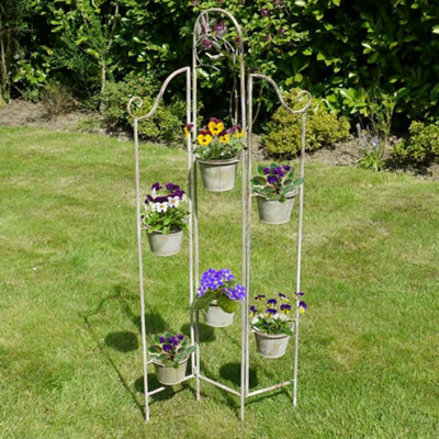 Set of 6 Outdoor Garden Flower Pots on Folding Stand Planter