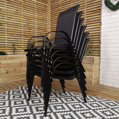 Set of 6 Outdoor Garden Patio Textilene Furniture Chairs in Black - 5