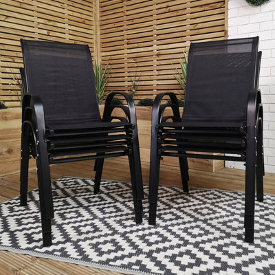 Set of 6 Outdoor Garden Patio Textilene Furniture Chairs in Black - 6