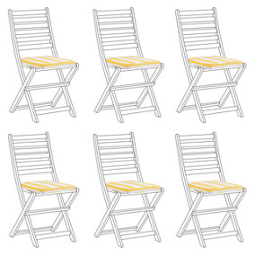 Set of 6 Outdoor Seat Pad Cushions Striped Pattern Yellow and White TOLVE