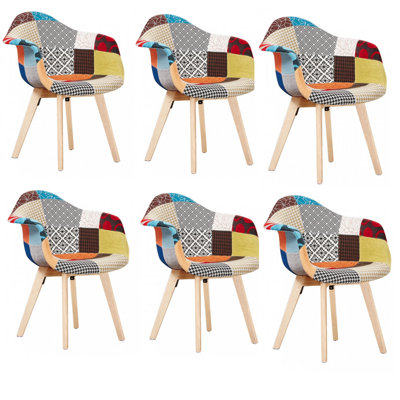 Set of 6 Patchwork Tub Fabric Dining Chairs Upholstered Dining ArmChair Multicolour