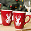 Set of 6 Red Stag Christmas Celebration Stoneware Mugs