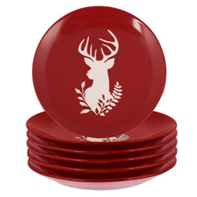 Set of 6 Red Stag Design Christmas Dinnerware Side Plates