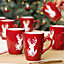 Set of 6 Red Stag Stoneware Mugs