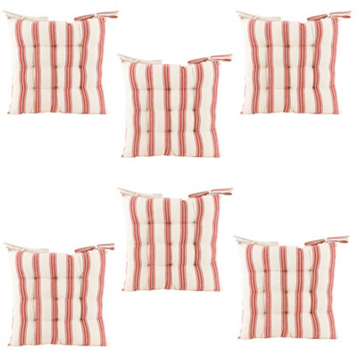 Set of 6 Red Striped Indoor Furniture Dining Chair Seat Pads DIY at B&Q
