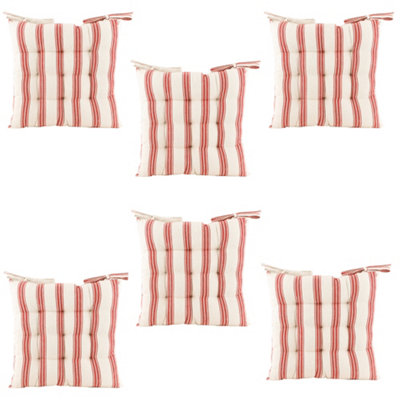 Set of 6 Red Striped Indoor Furniture Dining Chair Seat Pads
