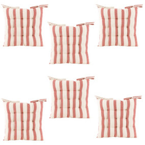Set of 6 Red Striped Outdoor Garden Furniture Chair Seat Pads
