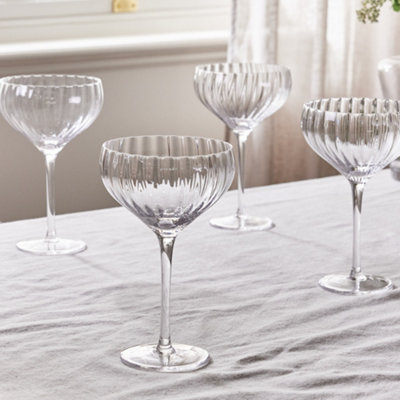Set of 6 Ribbed Champagne Saucers and Gin Glasses