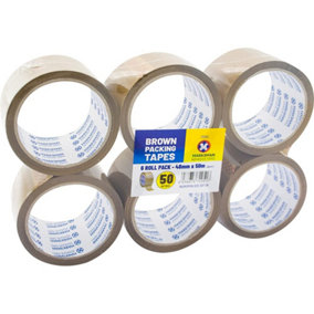 Set Of 6 Rolls Brown Packing Tape Stationary Parcel Sellotape Office New Strong Secure 48Mm X 50M
