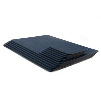 Set of 6 Royal Blue Recycled Leather Placemats and 6 Leather Coasters