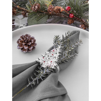 Set Of 6 Silver Gem Christmas Tree Napkin Ring Xmas Tableware Festive Dinner Lunch Decoration Serviette Holder