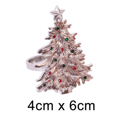 Set Of 6 Silver Gem Christmas Tree Napkin Ring Xmas Tableware Festive Dinner Lunch Decoration Serviette Holder