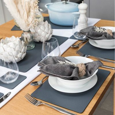Set of 6 Slate Grey Recycled Leather Placemats and 6 Leather Coasters