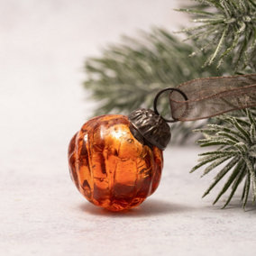 Set of 6 Small 1" Crackle Tangerine Swirl Christmas Decorations