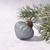 Set of 6 Small 1" Slate Frosted Glass Lantern Christmas Baubles