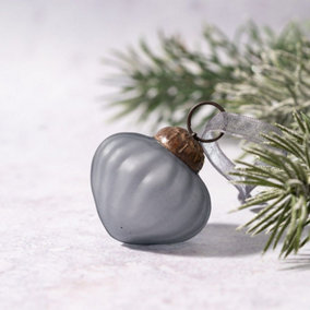 Set of 6 Small 1" Slate Frosted Glass Lantern Christmas Baubles