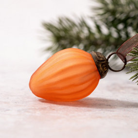 Set of 6 Small 1" Tangerine Frosted Glass Pinecone Christmas Hanging Ornaments