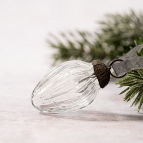 Set of 6 Small Clear 1" Crackle Glass Pinecone Christmas Decorations