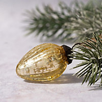 Set of 6 Small Gold 1" Crackle Glass Pinecone Christmas Decorations