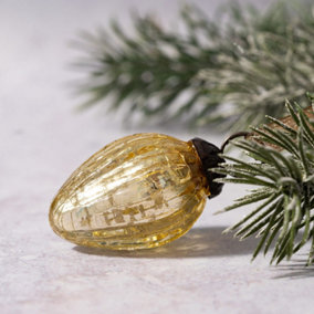 Set of 6 Small Gold 1" Crackle Glass Pinecone Christmas Decorations