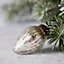Set of 6 Small Silver 1" Crackle Glass Pinecone Christmas Baubles