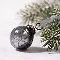 Set of 6 Small Slate 1" Crackle Glass Christmas Ornaments