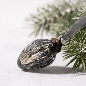 Set of 6 Small Slate 1" Crackle Glass Pinecone Christmas Decorations
