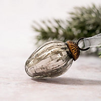 Set of 6 Small Smoke 1" Crackle Glass Pinecone Christmas Ornaments