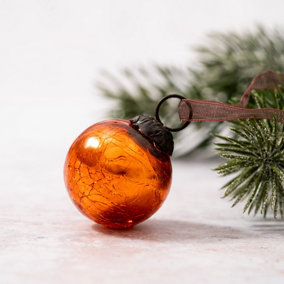 Set of 6 Small Tangerine 1" Crackle Glass Christmas baubles