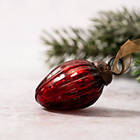 Set of 6 Small Wine 1" Crackle Glass Pinecone Christmas Ornaments