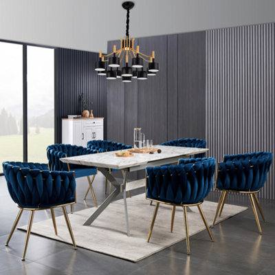 Set of 6 Sofia Velvet Dining Chairs Upholstered Dining Room Chair, Blue