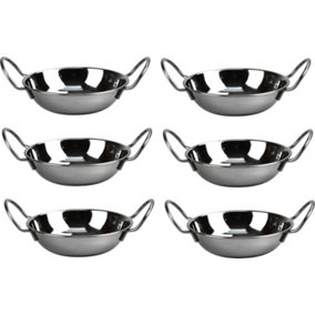 Set Of 6 Stainless Steel 17cm Balti Dishes - Indian Serving Dishes