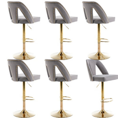 Set of 6 Swivel Velvet Bar Stools with M-shaped Back