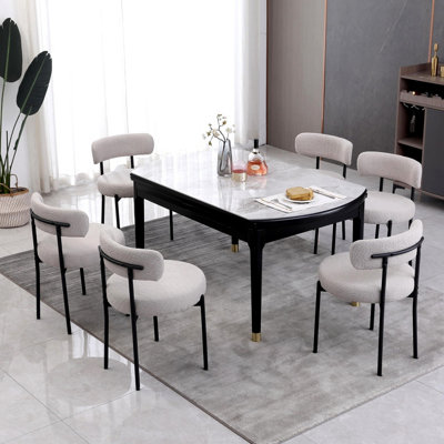 Set of 6 Teddy Fabric Upholstered Dining Chairs with Curved Backrest