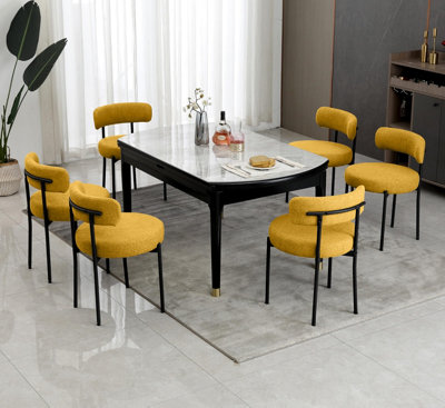 Set of 6 Teddy Fabric Upholstered Dining Chairs with Curved Backrest