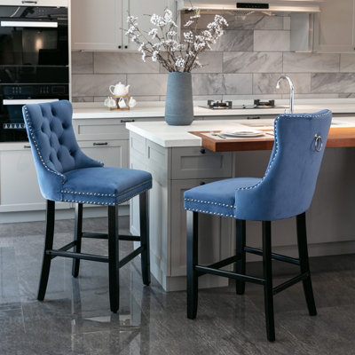 Breakfast Bar Blue Kitchen Stools Modern Blue Velvet Counter