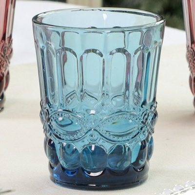 Set of 6 Vintage Blue, Green & Pink Drinking Tumbler Whisky Glasses Wedding Decorations Ideas