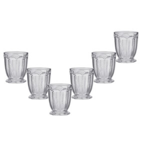 Set of 6 Vintage Clear Embossed Drinking Short Tumbler Whisky Glasses Father's Day Wedding Decorations Ideas
