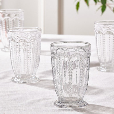 Set of 6 Vintage Clear Embossed Drinking Tall Tumbler Glasses Father's Day Wedding Decorations Ideas