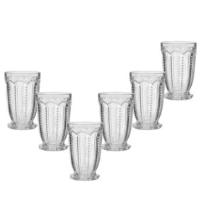 Set of 6 Vintage Clear Embossed Drinking Tall Tumbler Glasses
