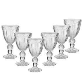 Set of 6 Vintage Clear Embossed Drinking Wine Goblet Glasses Father's Day Gifts Ideas
