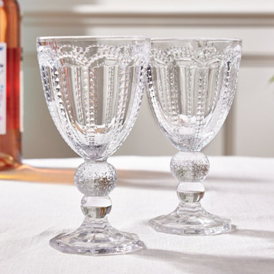 Set of 6 Vintage Clear Embossed Drinking Wine Goblet Glasses Father's Day Wedding Decorations Ideas