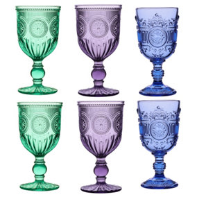 Set of 6 Vintage Embossed Drinking Wine Glass Goblets Wedding Decorations Ideas