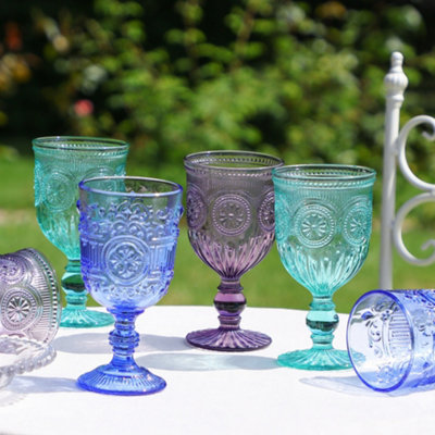 Set of 6 Vintage Embossed Drinking Wine Glass Goblets Wedding Decorations Ideas