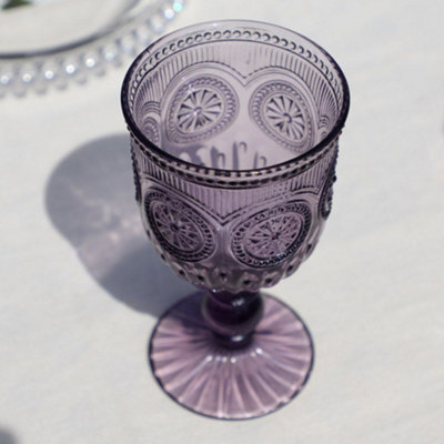 Set of 6 Vintage Embossed Drinking Wine Glass Goblets Wedding Decorations Ideas