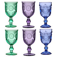 Set of 6 Vintage Embossed Drinking Wine Glass Goblets